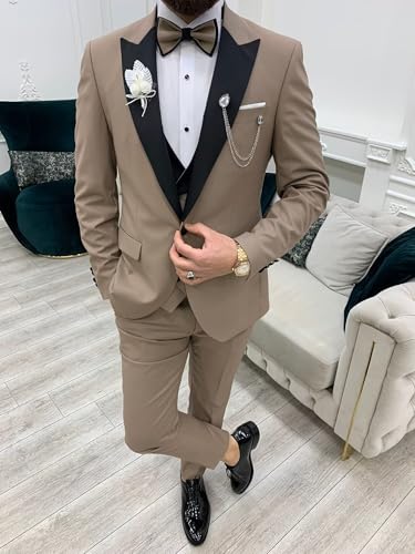 SHUZHXLZANGY Men's 3 Piece Wedding Tuxedo for Men Slim Fit Double Breasted Suit Men Prom Suits3