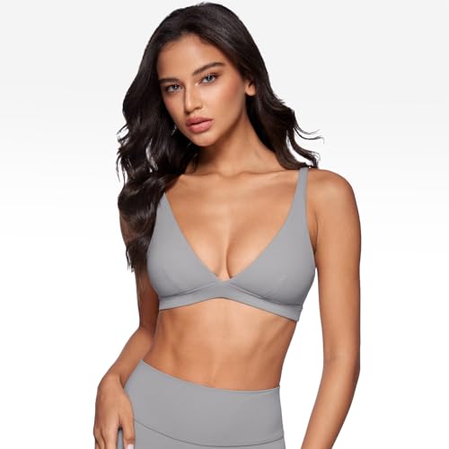 Image of INGIA Deep V-Neck Sports Bra Padded U Back Yoga Workout Bra | Low Impact, Fitness, Yoga, Wireless, Workout, Contour, Crop Top, for Women