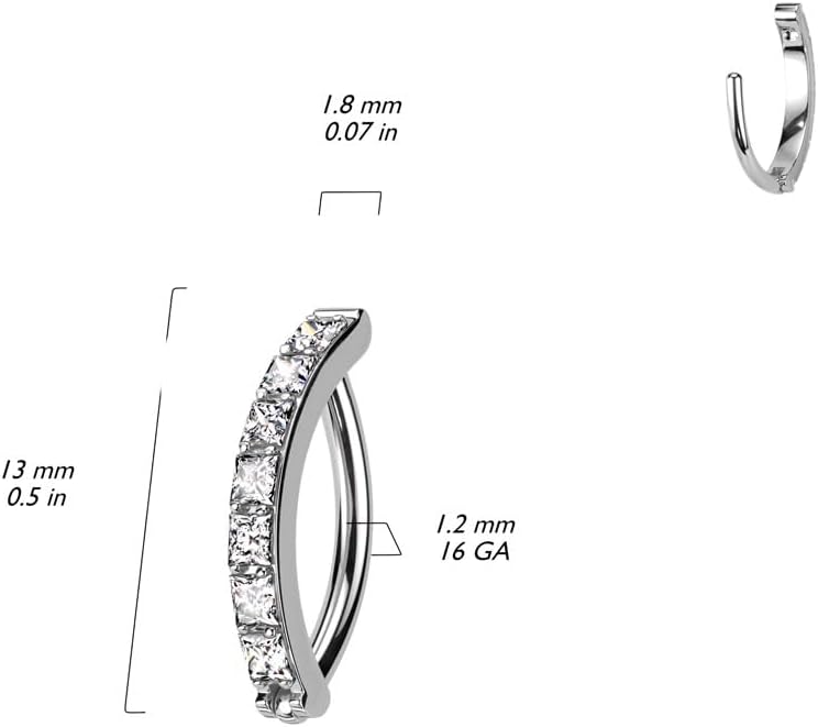 Pierced Owl 16GA F136 Implant Grade Titanium CZ Crystal Paved Hinged Curved Ring
