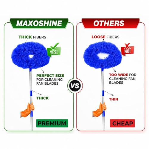 Image of Maxoshine Fan Cleaner Brush with Long Rod Flexible Fan Cleaning Mop Microfiber Dust Cleaner Foldable Duster Microfiber Duster for Cleaning of Home, Kitchen, Car (Dark-Blue)