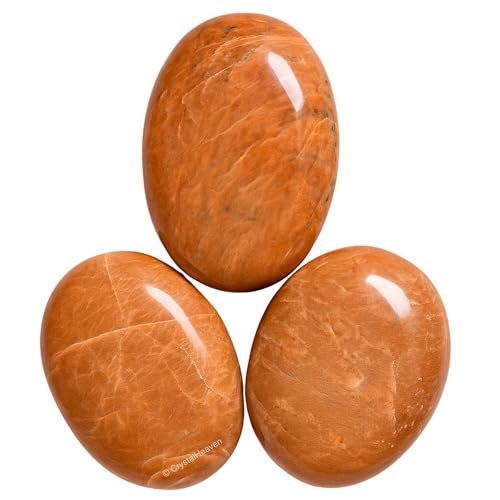 Image of Crystal Heaven Certified Peach Moonstone Crystal Palm Pebbles Stones For Anxiety Stress Relief Massage - Aaa Grade Original Gemstone Agate Palm Stone For Yoga Meditation Spiritual Reiki Feng Shui