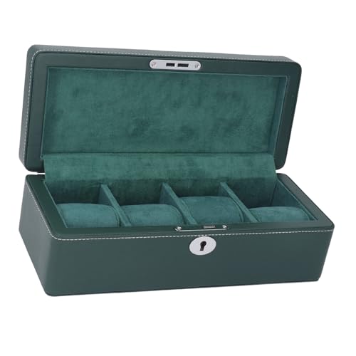 Boîte de montre 4 fentes en microfibre vert Jeffergarden de luxe - 8