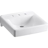 KOHLER K-2053-N-0 Soho 20" x 18" Wall-Mount&sol;Concealed Arm Carrier Bathroom Sink with 8" Widespread Faucet Holes&comma; White