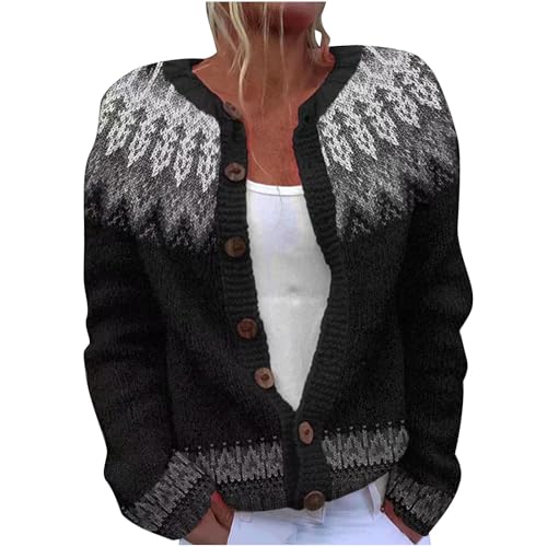 Cardigan Sweaters for Women Funny Fall Winter Retro Ethnic Sweater Tops Long Sleeve Open Front Button Down Knit Coats