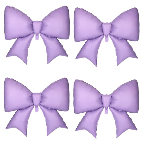 Image of 4Pcs Giant Bow Balloons, 97.5cm /38in Big Elegant Coquette Theme Balloons for Birthday Wedding Engagement & Party Large Decorations Bridal & Bachelorette Supplies (Purple)