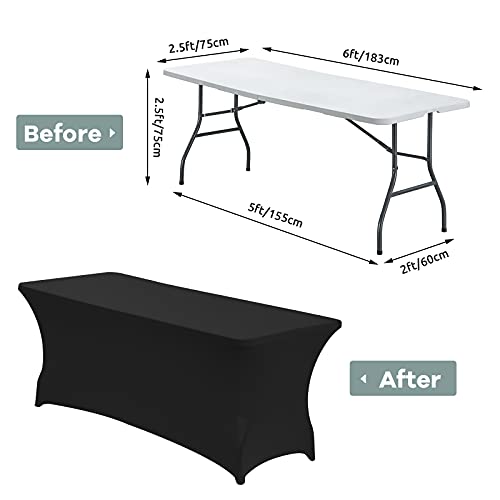 Image of CWK 6FT 2Pcs Stretch Spandex Table Cover for Rectangular Tables - Elastic Fitted Tablecloth for Folding Tables, Wrinkle Resistant, Durable Table Protector for Parties,Weddings,Banquets &Events (Black)