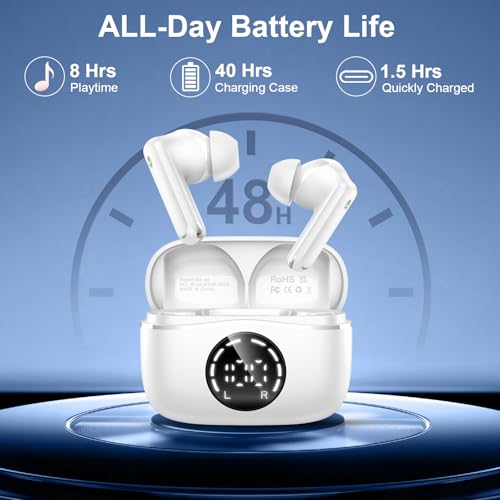 Image of Bluetooth 5.4 Headphones, 2025 Wireless Earbuds 3D Hi-Fi Stereo Bass Ear Buds, 4 ENC Noise Cancelling Mic, 3g USB-C in-Ear Earphone Sport, IP-X7 Waterproof Workout Gym for Android iOS Laptop Pad