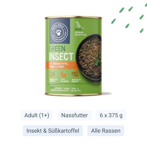 Pets Deli Green Nassfutter für Hunde mit Insektenbasis, 6x400g
