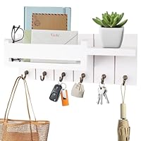 wocpvm Key Hooks Wall Mounted 6 Hook Key Rack + Shelf Key and Letter Holder for Wall Mounted Mail Holder Key and Mail Holder Pour Hall d
