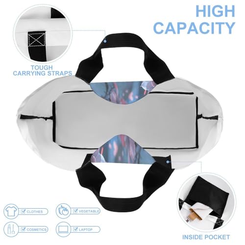 Women's Multi-Functional Shopping Bag，White Cat in Flowers Printing Messenger Bag Shoulder Bag for Travel, Work, Shopping & Parties with Inner Pocket, Grocery Bag Lightweight & Water-Resistant4