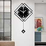 Gilacco Wall Clock with Pendulum,Silent Quality Quartz Battery Operated,Modern Large Wall Clocks for Living Room Kitchen Home Bathroom Bedroom Wall Decor,41.5x66CM(Black)