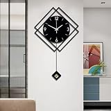 Wall Clock with Pendulum,Silent Quality Quartz Battery Operated,Modern Large Wall Clocks for Living Room Kitchen Home Bathroom Bedroom Wall Decor,16.2x26Inch(Black)