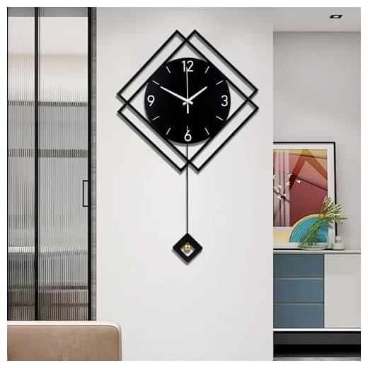 Wall Clock with Pendulum,Silent Quality Quartz Battery Operated,Modern Large Wall Clocks for Living