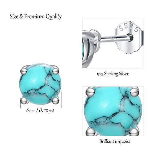 Turquoise Studs Earrings, 925 Sterling Silver Round Shape Tiny Studs, Turquoise Jewelry Mother Day Gift For Women Daughter Girlfriend With Gift Box-4Mm 6Mm #TOP5