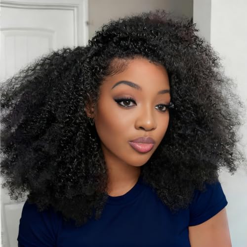 DAZZGROW Half Wig Human Hair 250% Density 3In 1 Kinky-Curly...