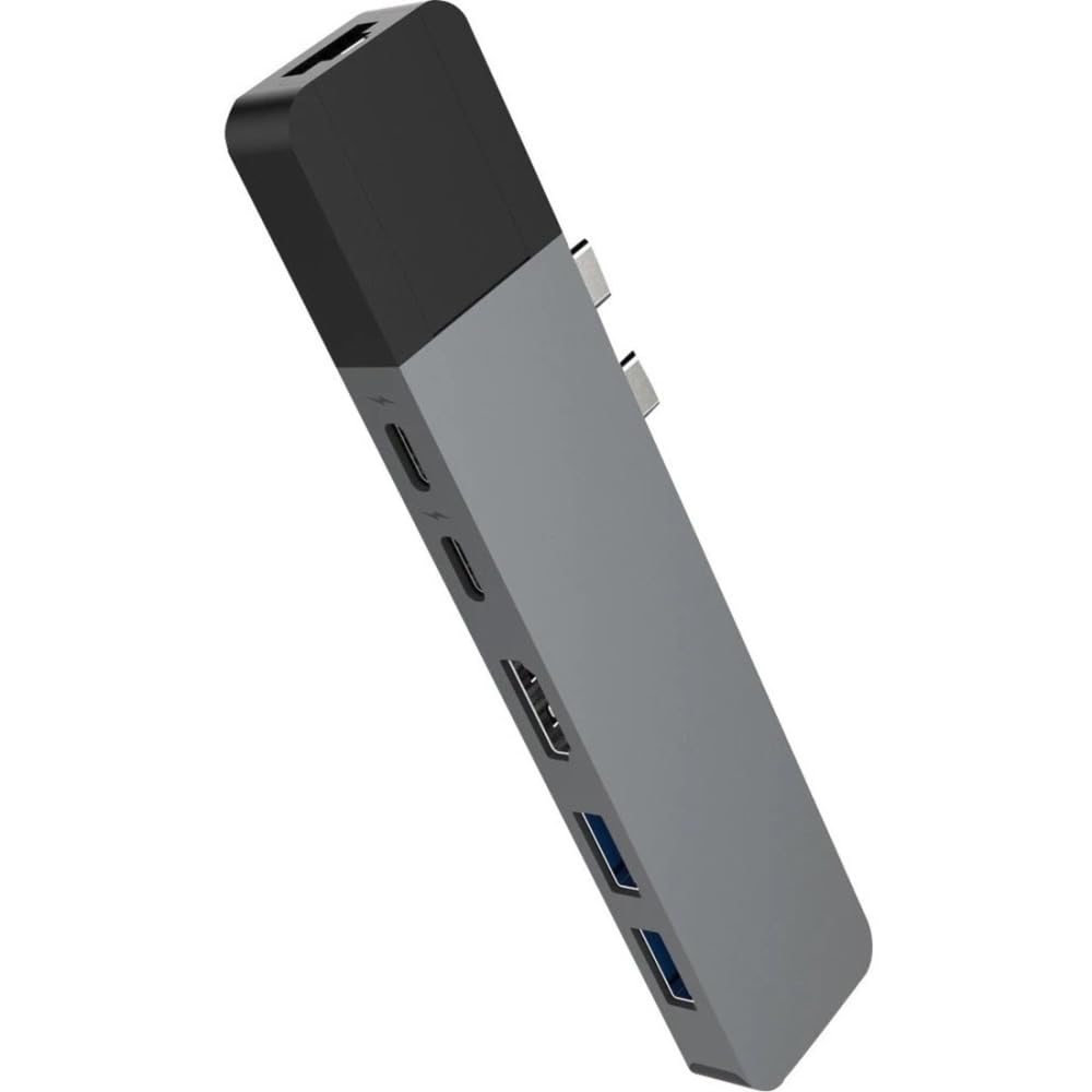 HyperDrive Hub USB-C, 6-in-2 Adattatore Duo in Alluminio con Gigabit Ethernet, Alimentatore da 100W, 40 Gbit/s USBC, 2 USB-A 3.0, 4K-HDMI, Adattatore Thunderbolt 3 per MacBook Pro 2020 2019, Grigio