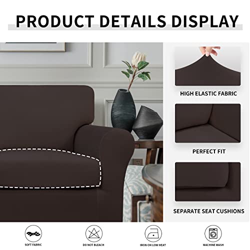 Image of Easy-Going 2 Pieces Stretch Sofa Slipcover for Armchair Washable | Spandex Soft Fitted Sofa Couch Cover for Living Room Washable Furniture Protector with Bottom Kids Pet Chocolate