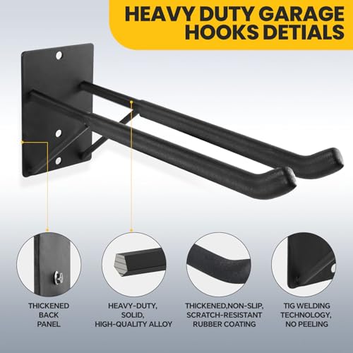 FancyEagle 14" Large Heavy Duty Garage Hooks, 4-Pack Steel Garage Storage Hooks with Support Rods, Utility Wall Mount Hangers for Power Tools, Car Tires, Ladders, Chairs, Garden Tools and More by FancyEagle - Image 2