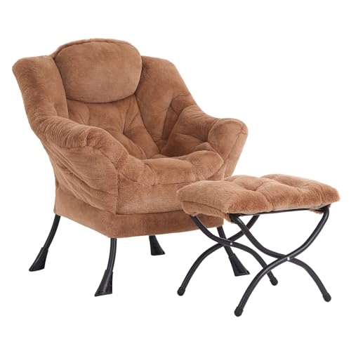 Givjoy Cozy Lazy Chair and Ottoman, Large Contemporary Plush Brown