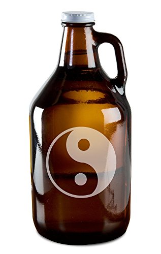 Milk Mug Designs Ying-Yang Hand-Made Etched Glass Beer Growler 64 oz