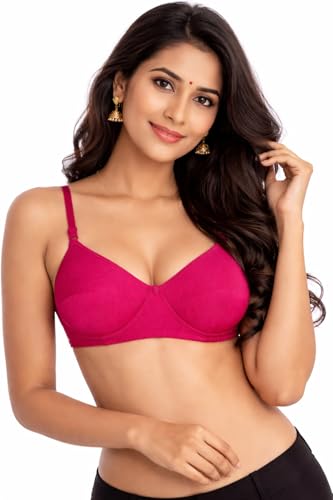 Image of Women's Cotton Medium Padded Bra | Soft & Breathable Fabric | Full Coverage Everyday Comfort Bra | Adjustable Straps & Back Hook Closure