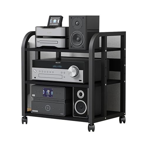 MZZKFC 5 4 3 2 Tier Stereo Components Rack/Cabinet, Heavy Duty Home Office Audio-Video Media Stand with Adjustable Shelf, Tall Rolling Shelving for Players/TV Accessories(Size:3 Tier-H 58.5cm/23in)