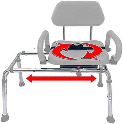 Carousel Sliding Shower Chair Transfer Bench with Swivel Seat, Premium Padded Bath, with Pivoting Arms, Adjustable Space Saving Design for Tubs, Shower, for Handicap & Seniors, Gray