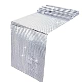 Snowkingdom 13 x 108 Inches Glitter Disco Party Table Runner Mirror Silver Runner Retro 70s 80s Theme Disco Ball Table Decorations Birthday Bachelorette Dance Party Supplies