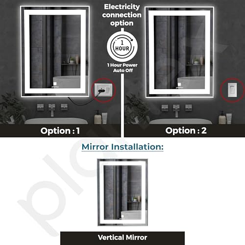Image of Plantex Metal LED Wall Mirror with Triple-Tone /Touch Mirror for Bedroom /Dressing Room /Living Room - Rectangle Shape (18 X 24 Inch)