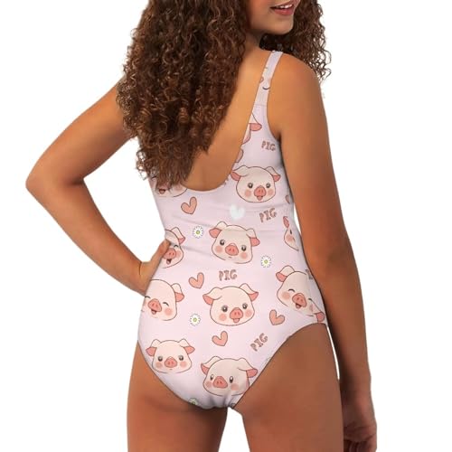 Image of One Piece Bathing Suit for Girl Kids Cute Beach Sport Swimwear U Back Scoop Neck Summer Swimming Pool Beachwear