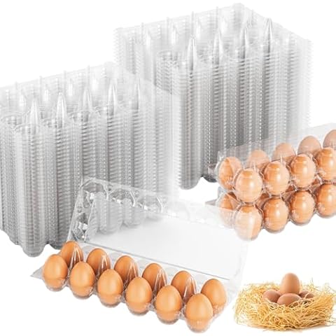 Egg Cartons Cheap Bulk 100 Pack, 1 Dozen Plastic Egg Carton for Chicken Eggs, Reusable Egg Cartons for Storing, Sharing, Selling Fresh Eggs, Clear Egg Cartons for Home Ranch Farm Market-2x6 Grids Cover