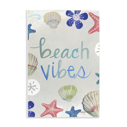 'Beach Vibes Calligraphy Nautical Seashell'| Wall Plaque Art