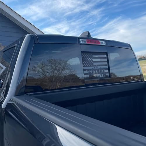 Image of Xinghe for 2019-2026 Chevy Silverado GMC Sierra, Rear Middle Window American Flag Decals Stickers, Patriotic Flag Rear Window Decal, Matte Black USA Sticker