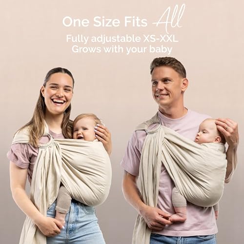 Image of Boba Ring Sling Baby Carrier, Bamboo Linen, Newborn to Toddler, Pampas | Airy Breathable Weave keeps baby cool in summer, easy Front & Hip Carry, one size adjusts to fit every caregiver.