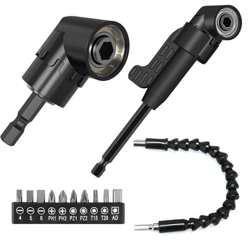 Yilceemy 13 pezzi adattatori angolari a 105°, Trapano Mandrino Avvitatore Angolare Kit, Prolunga Trapano Flessibile, per avvitatori e trapani a batteria