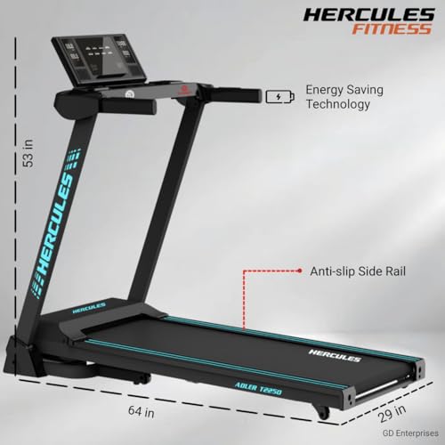 Image of Hercules Fitness T2250 1.5 /3.0 HP Peak BLDC Motorized Foldable Treadmill | 15 Level Auto Incline | Bluetooth MP3 Player Available | Max Speed 16 Km /Hr | Max User Weight 110 Kg