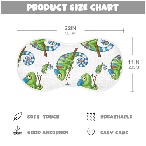 J JOYSAY Chameleon Bunch White Baby Burp Cloths for Boys Girls Large 22''x11'' Cotton 4 Layer Baby Infant Burp Cloths for Baby Drool one sizex42