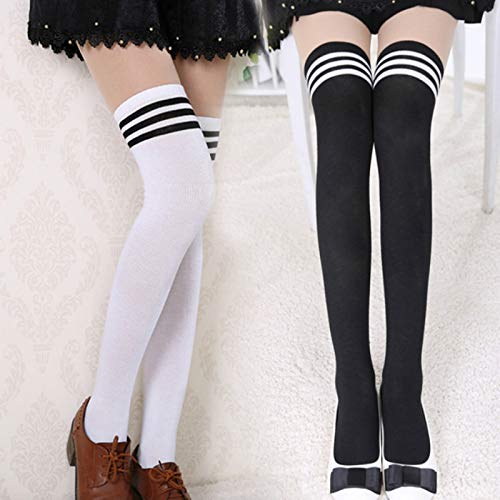 Sexy Medias Black White Striped Long Socks Women Over Knee Thigh High Over The Knee Stockings Ladies Girls Warm Knee Socks(01 Blue Red)2