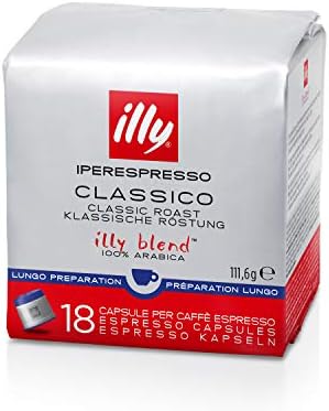 illy Coffee, Lungo Coffee Capsules, Medium Roast, 100 Percent Arabica Coffee Beans, 18 Capsules