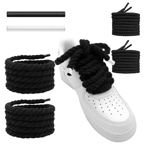 UamGlsob 2/5''(10mm) Thick Rope Shoe Laces for Air Force 1, Round Cotton Chunky Shoelaces Replacement Strings for Air Force One Sneakers (Black, 54''/140cm) Cover