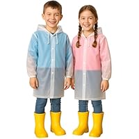 VESUVIUS 2 Pack Kids Waterproof Poncho - Long Rain Coats for Kids Waterproof Rain Poncho for - Ponchos Waterproof Rain Coat - Raincoats Waterproof Boys and Girls (2 x Clear)