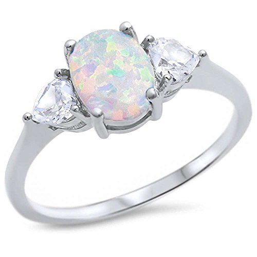Oxford Diamond Co Sterling Silver Oval Lab Created White Opal & Cubic Zirconia Heart Ring Sizes 4-11 (11)
