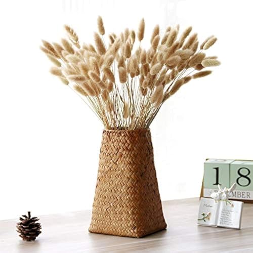 Natural Seaweed Weave Basket Pastoral Rattan Vase Bamboo Weaving Room Flower Arranger Gypsophila Dried Flower Vase Decoration (B)
