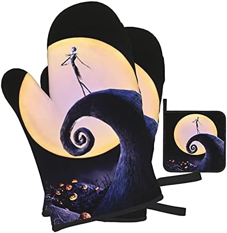 Christmas Oven Mitts and Potholders BBQ Gloves,Non-Slip Heat Resistant Kitchen Oven Mitts and Pot Holders for Cooking Baking Grilling (3-Piece Set)