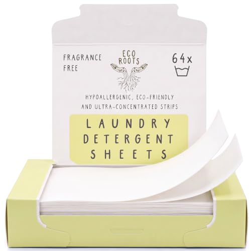 ECO ROOTS Laundry Detergent Sheets 64 loads | ECO FRIENDLY Unscented Sheets, Liquidless Travel Size Laundry Strips Detergent, Zero Waste Plastic Free Sustainable Washer Products