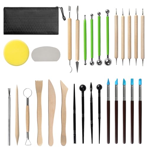 Leyclub 29 PCS Clay Tool Clay Sculpting Tools Kit Pottery Tools Can be Used for Stippling Carving Molding and Shaping Clay Crafts for Beginners Hobbyists Artists