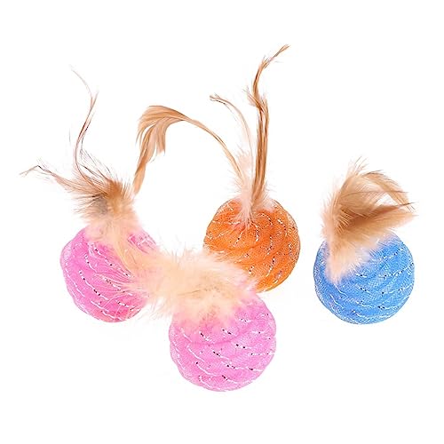 BUGUUYO 4pcs Cat Toy Balls with Interactive Training Toy for Pet Cats Candy Colored Line Tube Balls Random Color