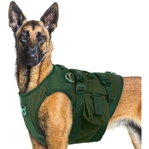 DORA BRIDAL Tactical Dog Harness, Service Dog Molle Vest with Handle, Military Dog Harness with Hook & Loop Panels, Heavy Duty No Pull Adjustable Dog Vest for Training, Walking, Hiking, Green M Cover