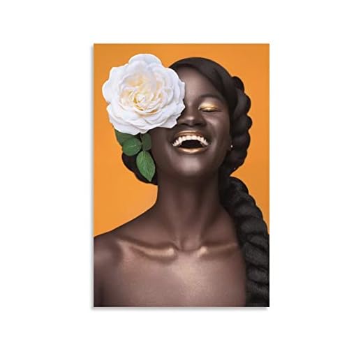 African Poster Canvas Wall Art African Women Big Flower Khoudia Diop You Made Me Truly Glow Home Decor Room Decor 24x36inch(60x90cm) Unframe-Style