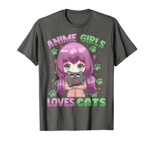 Anime Girls Love Cats - Kawaii Cute Manga Otaku Maglietta